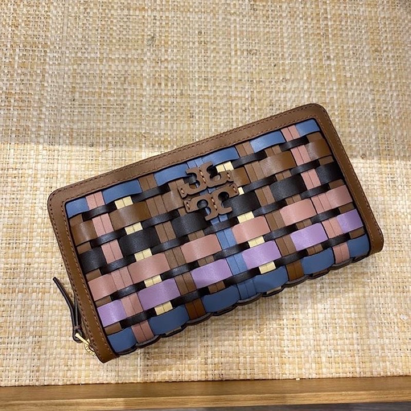 【TORY BURCH】全新現貨/拉鏈ㄇ型長夾/皮夾/錢包/BRITTEN WOVEN ZIP/編織/彩色/附證件夾/