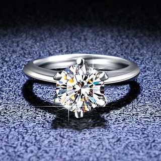 [附有GRA證書]莫桑石100%s925純銀六爪鑽石戒指
