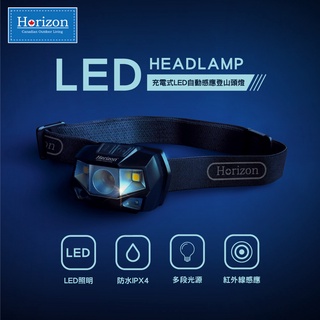 【Horizon 天際線】充電式LED自動感應登山頭燈 | 專業級LED多段式登山頭燈 (IPX4防水)