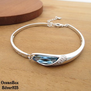 ☆§海洋盒子§☆優雅藍色奧地利水晶純銀手鍊手環 OB8620 (外鍍專櫃級正白K)