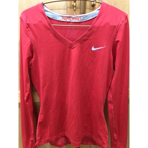 Nike運動紅色v領緊身衣L