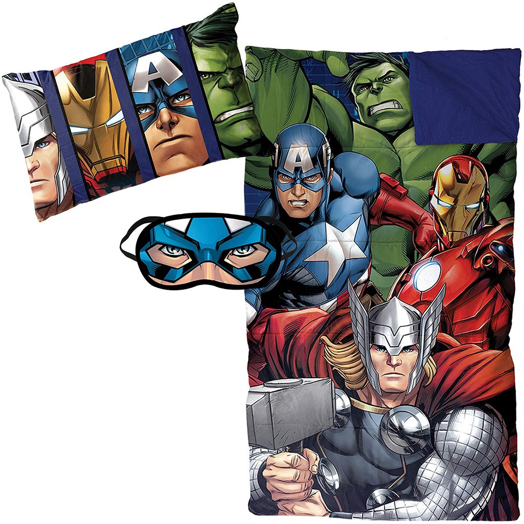 C❤️正版❤️官方正貨►美國 Marvel 鋼鐵人 美國隊長 浩克 索爾 睡袋 枕頭 眼罩 組合