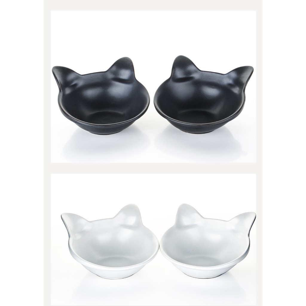 ViviPet陶瓷貓耳碗/黑色水碗/黑碗貓/白碗貓/寵物碗一個