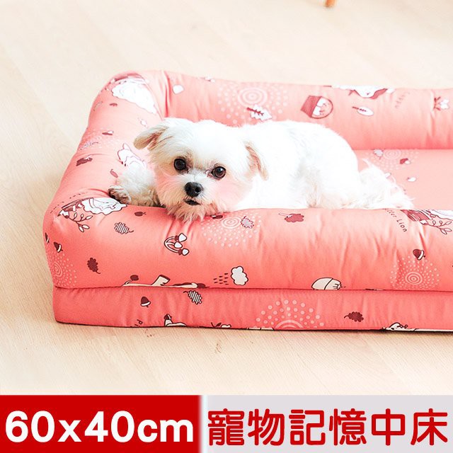 【奶油獅】台灣製造-森林野餐-寵物記憶床墊-中40x60cm(10kg以下適用)-橘紅-真善健康