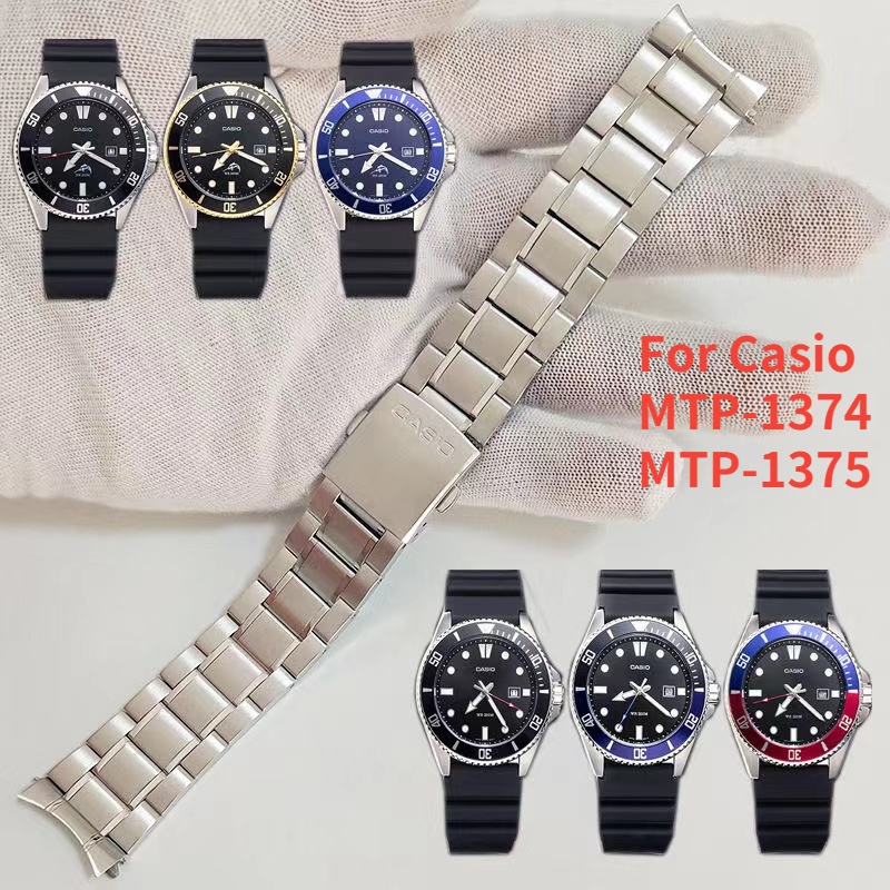 22 毫米實心不銹鋼錶帶適用於卡西歐 MTP-1374 MTP-1375 手鍊金屬彎曲末端腕帶 5374 MDV106