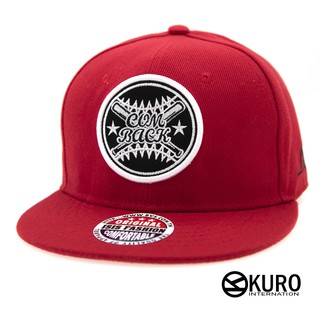KURO-SHOP紅色棒球帽圖案電繡潮流板帽棒球帽
