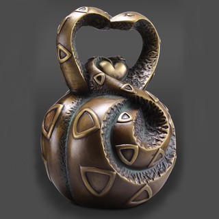 雕塑大師羅廣維【心心相映】蛇銅雕-限量168個 附原作証明 招桃花