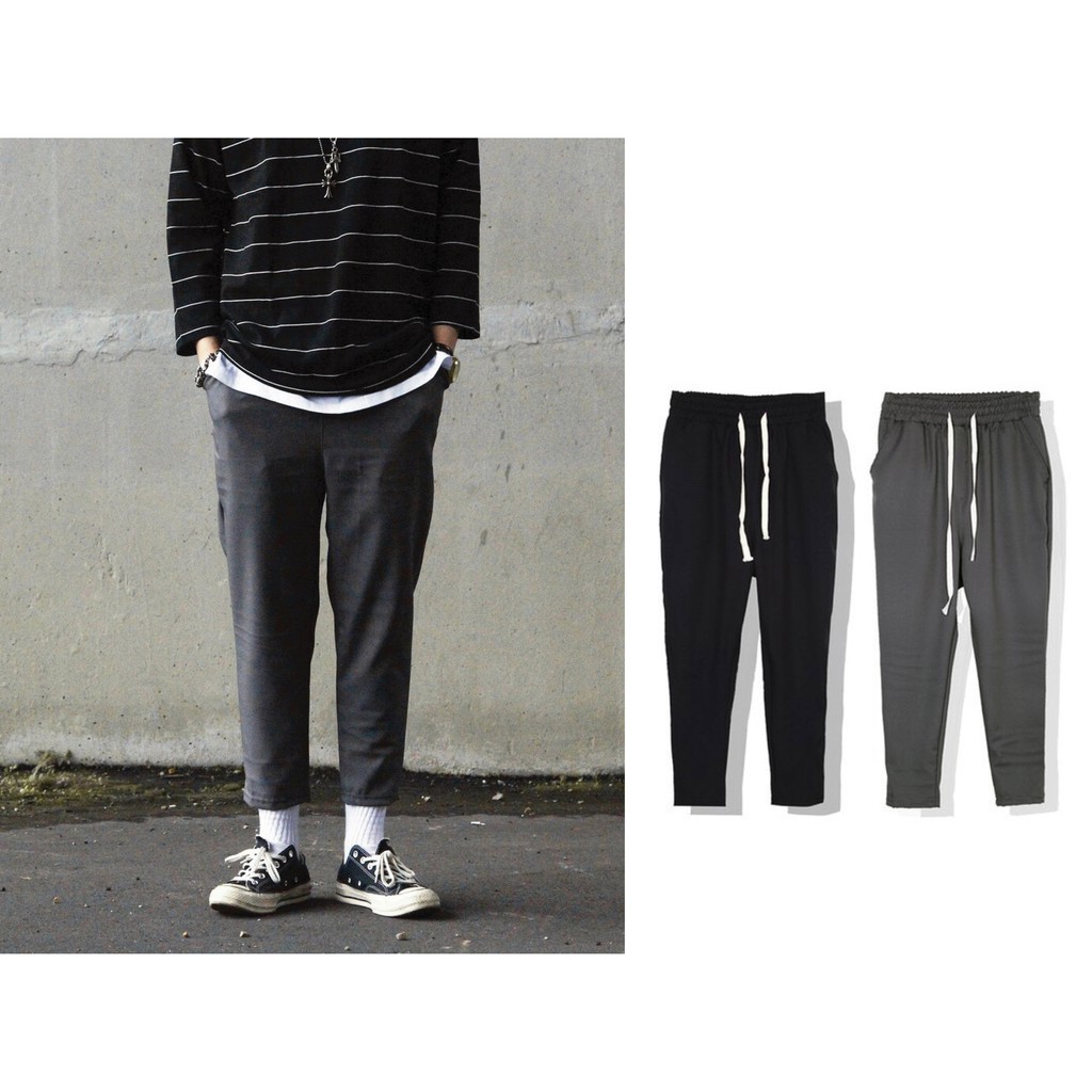 Parity 西裝材質微彈性鬆緊褲頭上寬下窄錐形褲八分褲休閒長褲 蝦皮購物