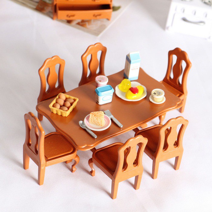 【捷運江翠站】🔆現貨🔆👍Dollhouse娃娃屋微縮食玩迷你家具模型袖珍玩具歐式組合餐桌椅