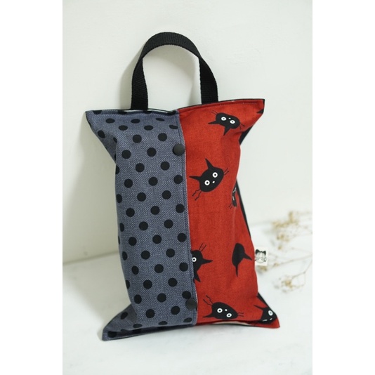 Pitaya des Quefy 兩用 抽取式衛生紙包/ 口罩收納包 大頭黑貓紅