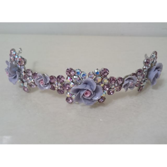 新娘頭飾/紫色花朵水鑽造型立體皇冠髮飾