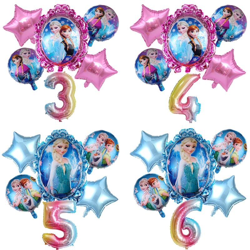 6 件裝冷凍公主 Elsa 氦氣球 32 英寸數字嬰兒淋浴派對裝飾氣球兒童生日氣球