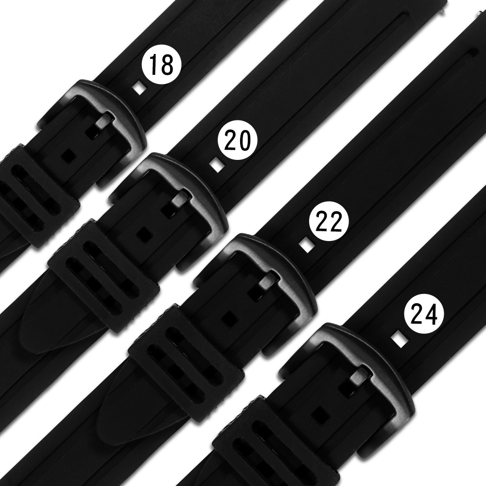 Watchband / 18.20.22.24 mm / 各品牌通用 快拆錶耳 加厚耐用 矽膠錶帶 鍍黑不鏽鋼扣頭 黑色