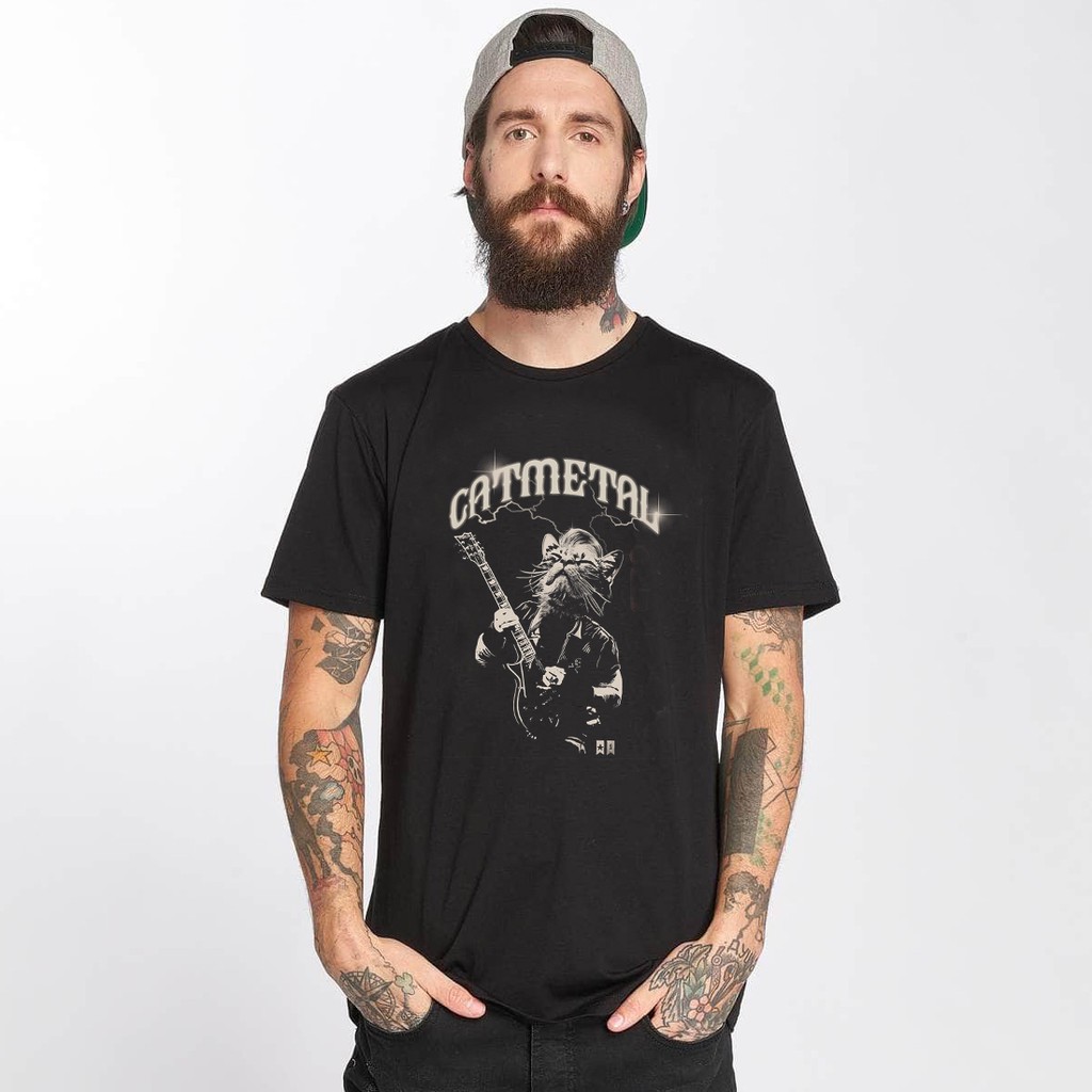 Cat Metal 短袖T恤 黑色 貓咪PUNK金屬骷髏Metal Rock搖滾龐克動物樂團吉他 現貨
