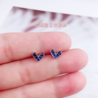 《現貨》香港正生純銀 HK 藍鑽愛心純銀耳環 S925 如意貓