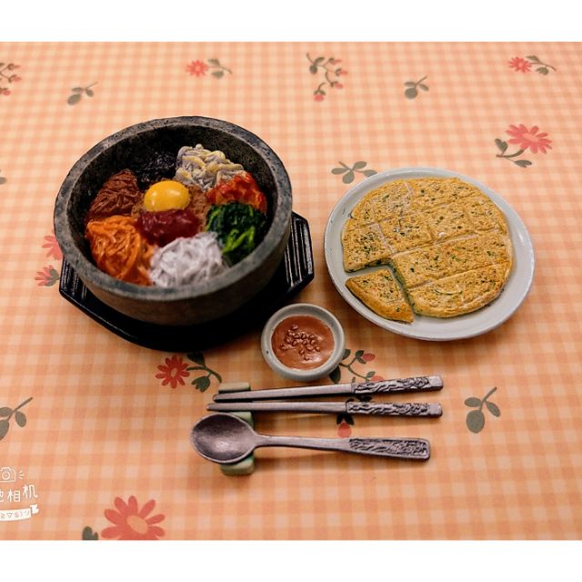 二手 re ment 韓國料理 海鮮煎餅 石鍋拌飯 袖珍筷子 微型湯匙 食物模型 可搭 森林家族 黏土人 莉卡娃娃 小布