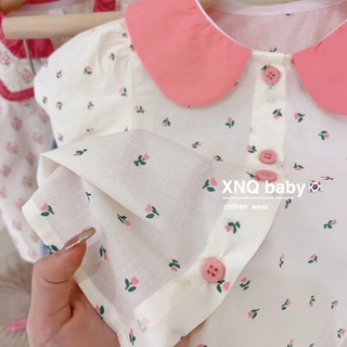 熱銷新款日韓韓版襯衫2022夏季款女童洋氣甜美可愛短袖上衣女寶寶氣質碎花襯衫