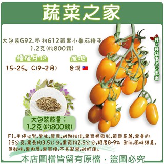 蔬菜之家滿額免運【00G92】大包裝.凰利612黃果小番茄種子1.2克(約800顆)