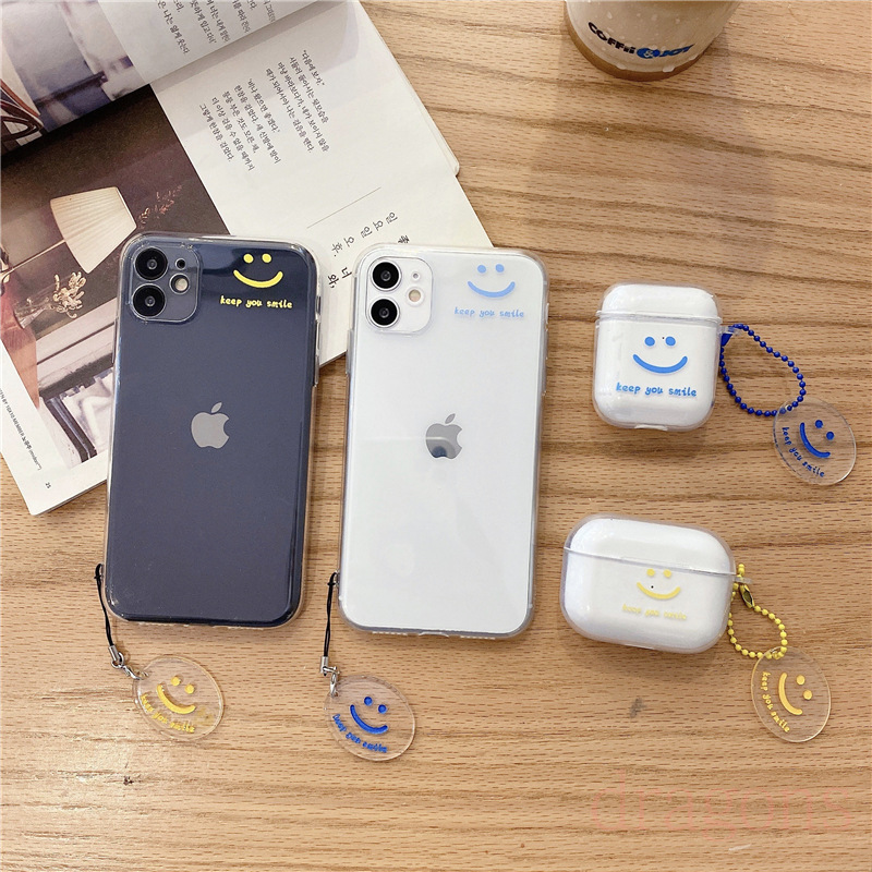 透明 韓風 笑臉 AirPods pro 保護套 2/3代 蘋果藍牙耳機套 軟殼 i11手機殼 女 同款手機殼
