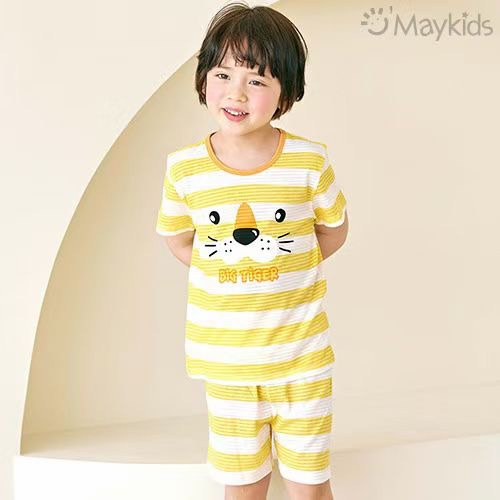 韓國兒童裝 夏短袖套裝 棉質 居家服睡衣套裝老虎臉黃橫條