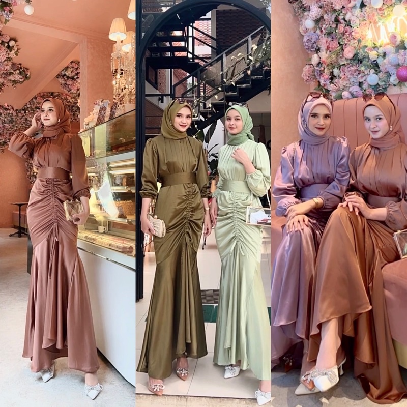 Vannya DRESS 穆斯林連衣裙錦緞女式織錦緞面材料當代土耳其馬來最新伴娘服裝