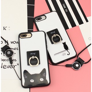 Iphone5/5s/se/6/6s/6Plus/6s Plus/7/7plus卡通貓咪背影指環支架掛繩手機軟殼