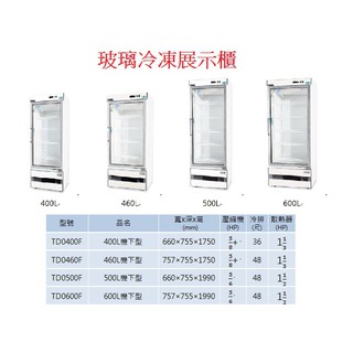冷凍玻璃 營業用冰箱 冷凍 玻璃展示櫃 400L 機下型 得臺 冷凍尖兵 TD0400F 全省配送