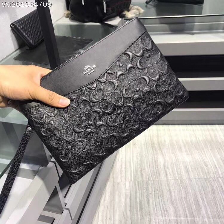 男士手包男手拿包coach19時尚潮流經典壓紋男款潮商務休閒男生信封包簡約拉鏈黑色手包男用大容量牛皮皮夾 蝦皮購物