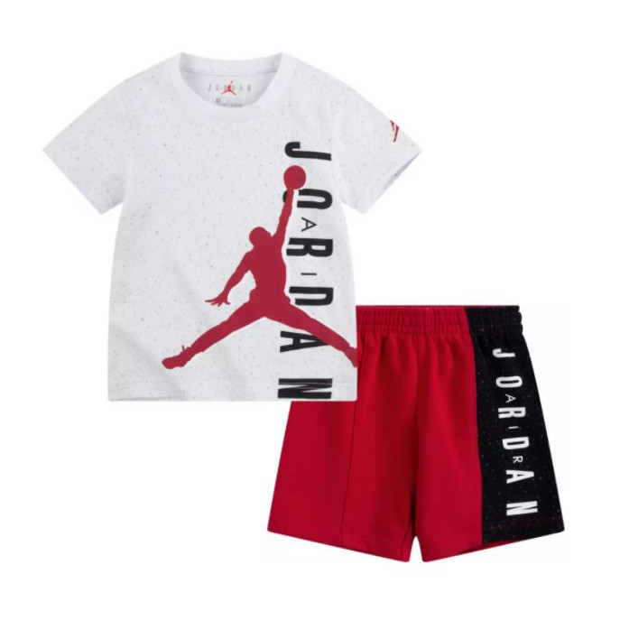 6T 現貨💓E&amp;I Lin美國NY代購💓Jordan喬丹 小男童短袖運動套裝(短袖上衣+運動短褲) 白 紅