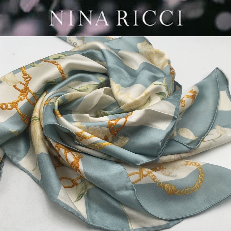 二手真品 ❤️狀態不錯❤️ NINA RICCI 花紋 絲巾 披巾 90*90  U425