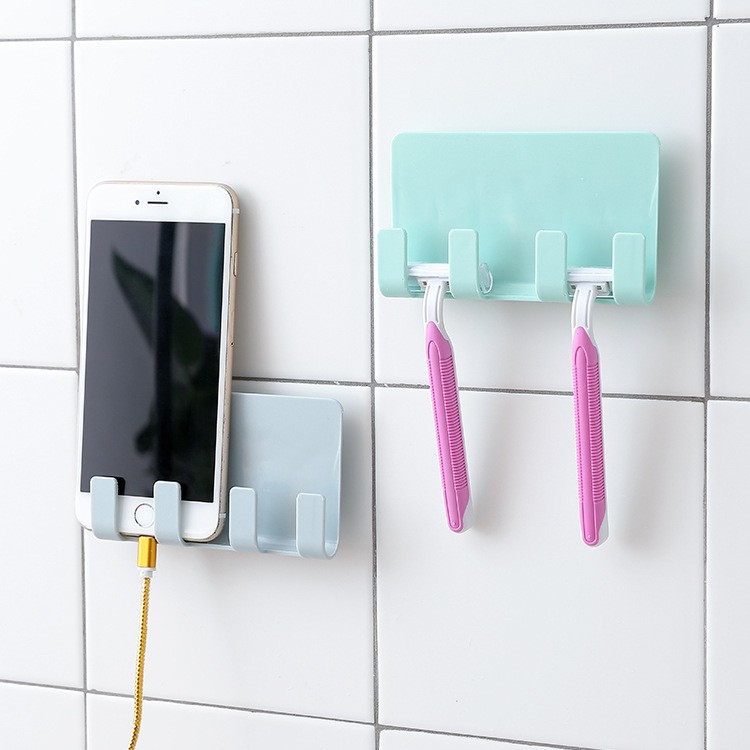 Homake01 粘貼式創意手機充電支架手機座ipad充電支架墻壁無痕4鉤收納掛架 蝦皮購物