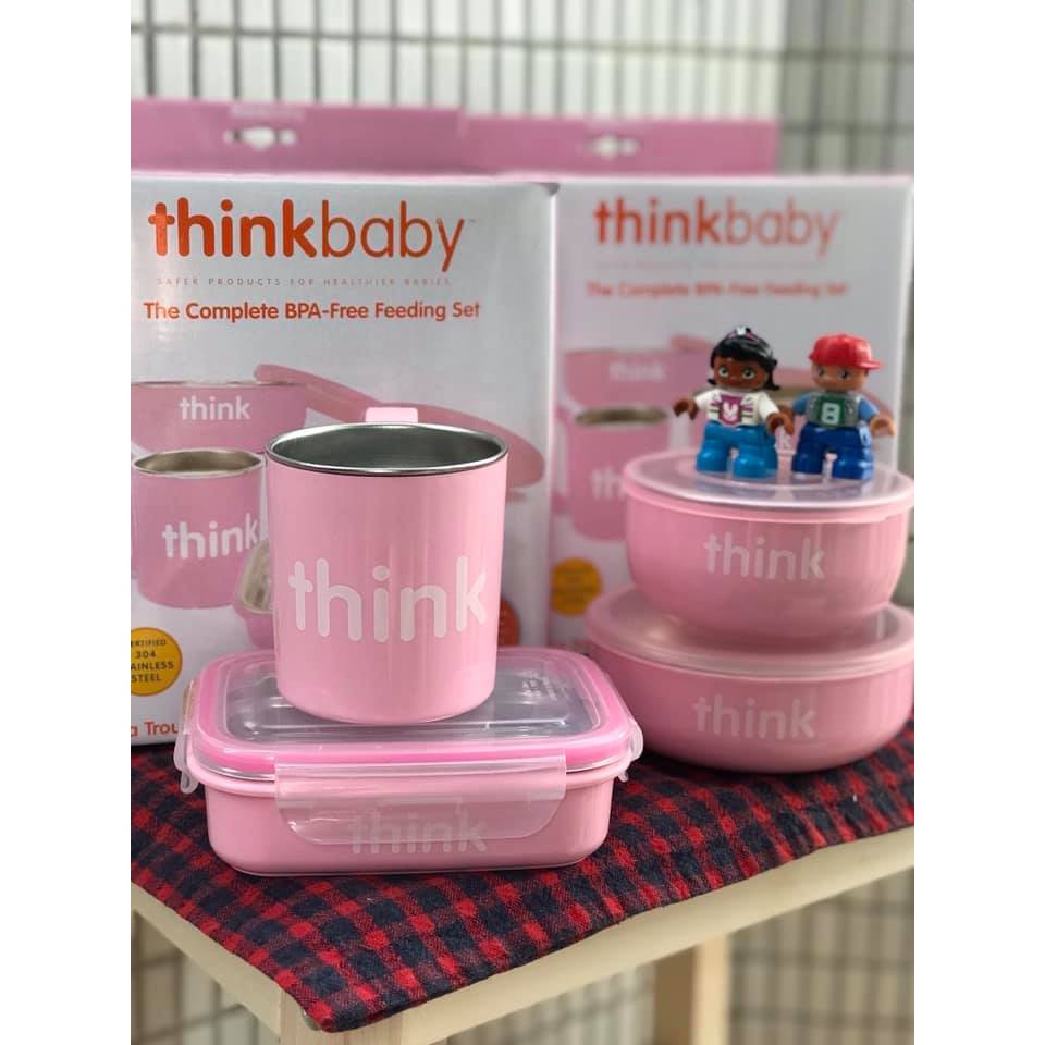**跟著巴黎EZ購** 美國 Thinkbaby 不鏽鋼餐具組-粉色 學習餐具 彌月禮 兒童餐具