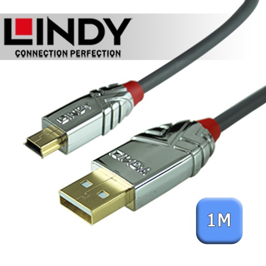 LINDY 林帝CROMO 鉻系列 USB2.0 Type-A/公 to Mini-B/公 傳輸線 1m (36631)