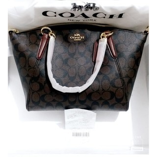 COACH經典 PVC Kelsey 中款 手提、斜背兩用包(深咖啡)有購證 尺寸：寬25cm*高23cm*6cm