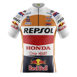 HONDA RED BULL 全拉鍊 Repsol 本田紅牛騎行球衣上衣短袖運動裝賽車切山地自行車球衣