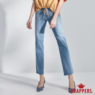 BRAPPERS 女款 新美腳 ROYAL系列-彈性鬆緊帶褲口抽鬚直筒褲-淺藍