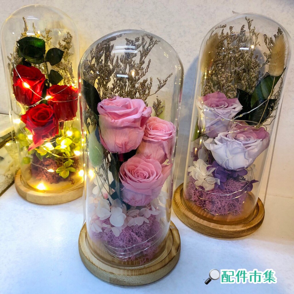 免運費 乾燥花束燈 三朵玫瑰 送禮小夜燈乾燥花永生花手做花束 蝦皮購物