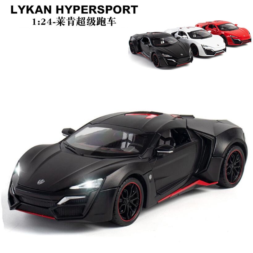合金車模型 1:24莱肯Lykan模型 帶聲光回力車模型 跑車模型 汽車擺件禮物