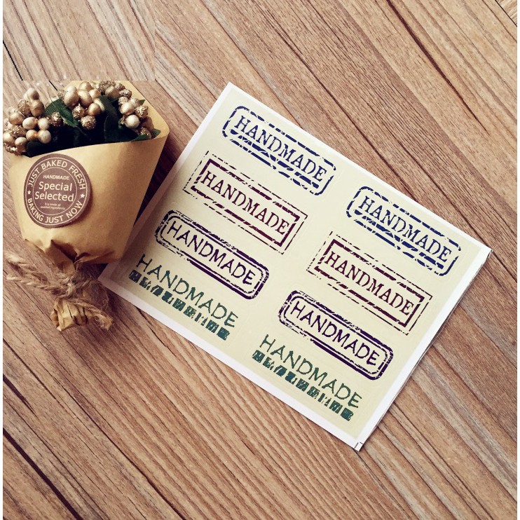 ☆╮Jessice 雜貨小鋪╭☆4色 Handmade 餅乾 糖果 封口 包裝用品 貼紙 約5*2cm 40枚$25