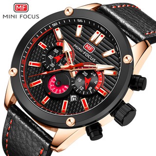 Mini FOCUS 男士頂級品牌休閒石英運動手錶軍用男手錶皮革男士計時腕錶