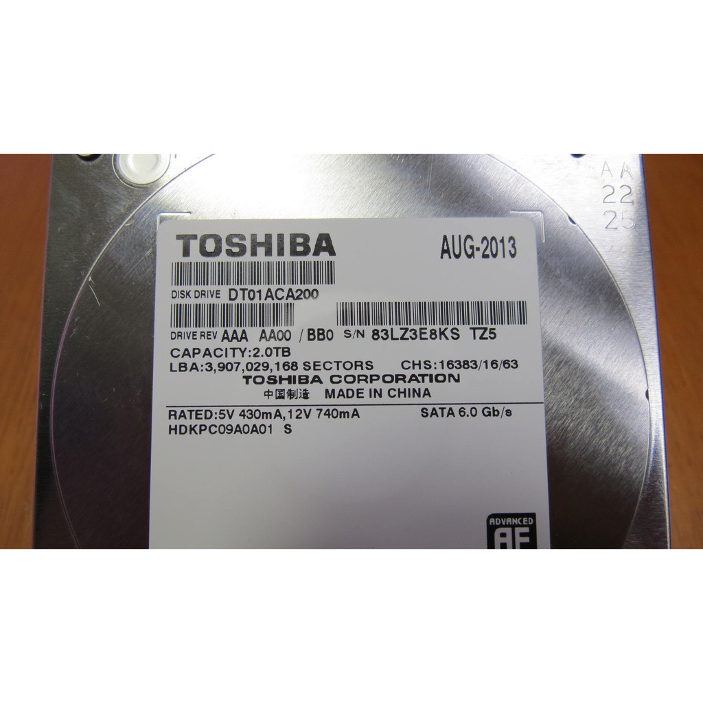 TOSHIBA 東芝 DT01ACA200 64MB/SATA3.0Gb/2TB 3.5吋硬碟