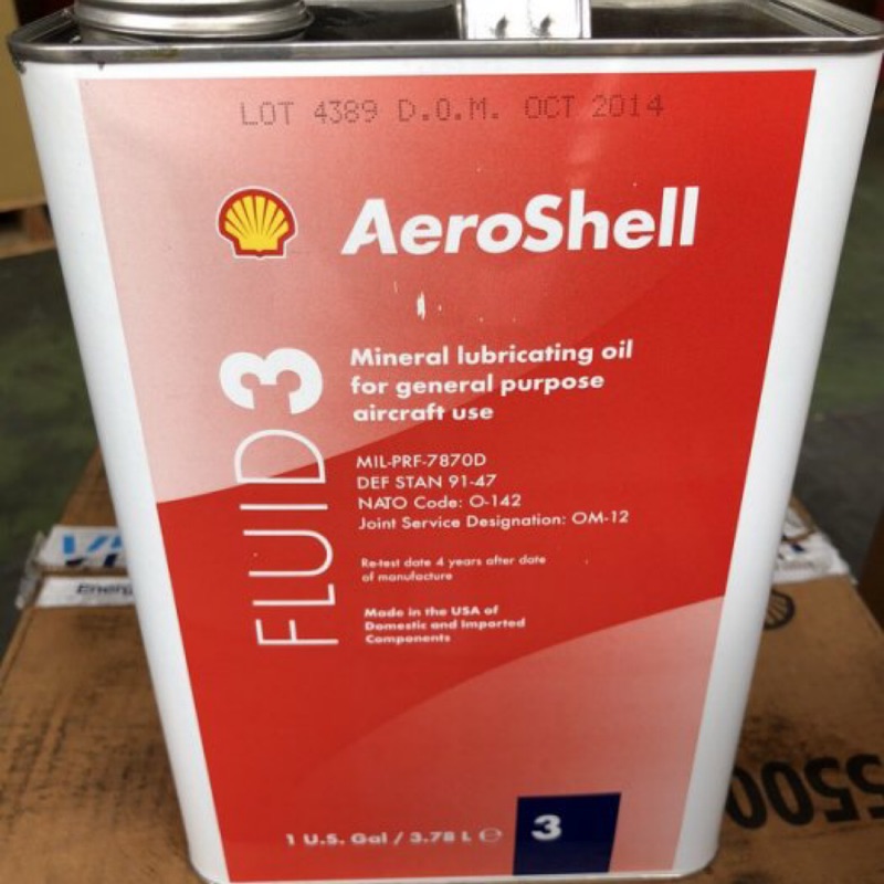 【殼牌Shell】航空用液壓油、AeroShell Fluid 3、3.78公升/罐【航空航天-潤滑】新包裝