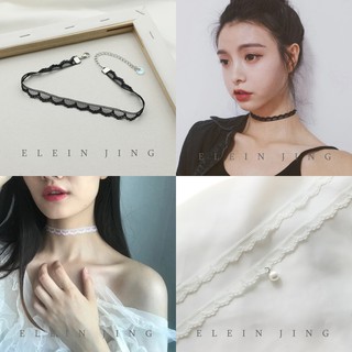 現貨在臺 韓系簡約choker 軟軟波浪蕾絲珍珠項鍊 貓熊繽雰 性感情趣 黑色白色 範智喬同款 短項圈女頸帶鎖骨鍊遮疤痕