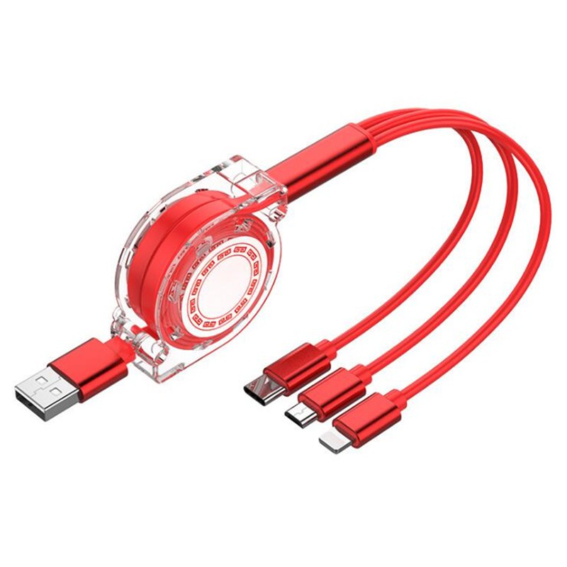 [台灣現貨] (紅色外觀)三合一伸縮充電線 安卓線 TPYEC線 蘋果線