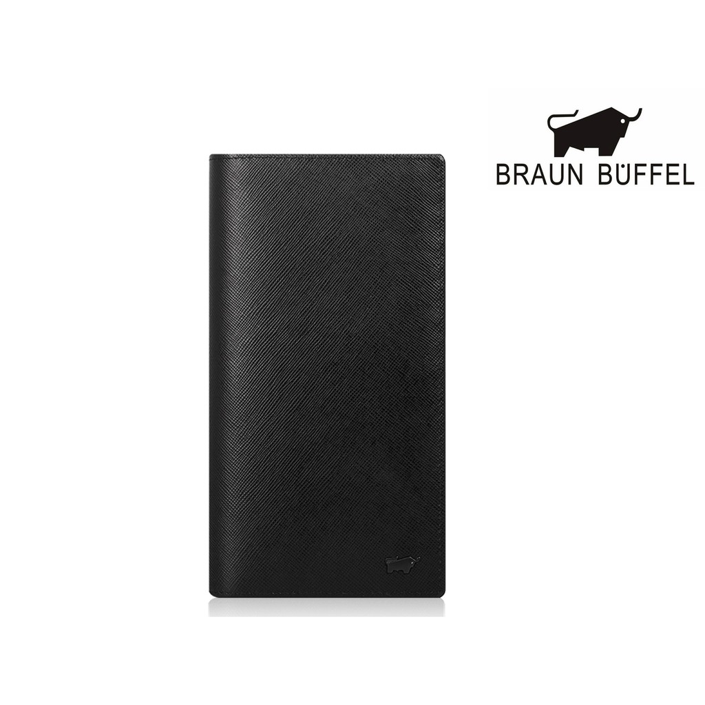 【寧寧精品】台中30年皮件店 BRAUN BUFFEL小金牛洛非諾系列真皮壓紋無拉鍊長夾 經典黑 BF334-300-1