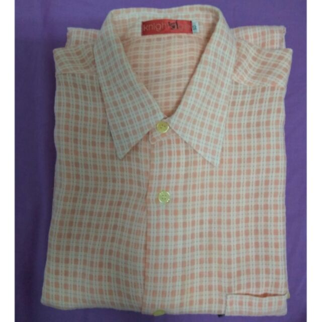 ICEBERG Knig hoge 50號，粉色白線格紋短袖襯衫，肩寬：20吋，胸圍：48吋，袖長：12吋，身長：31吋