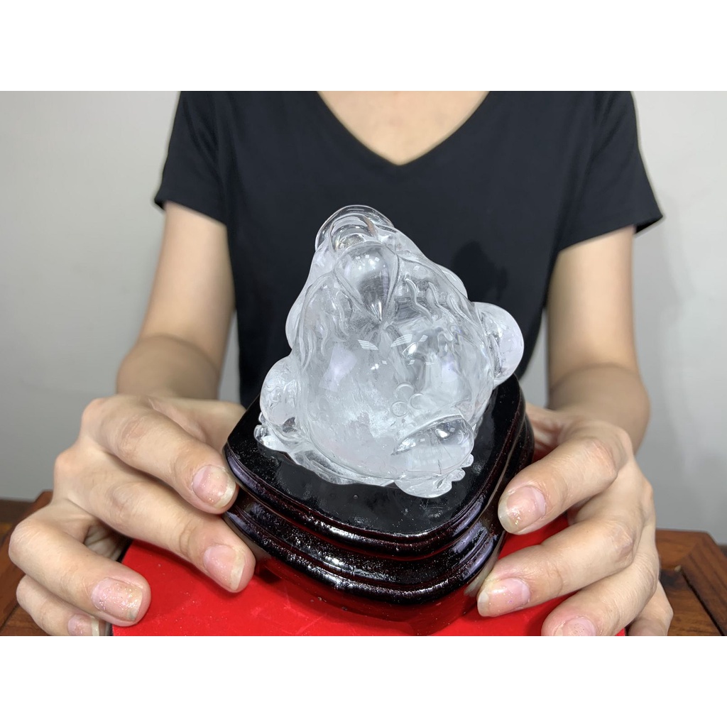 阿一藝品 巴西天然【白水晶蟾蜍】水晶 白水晶 蟾蜍 招財 三腳 金蟾 清透料 水晶之王 招財擺件 風水擺件 D37