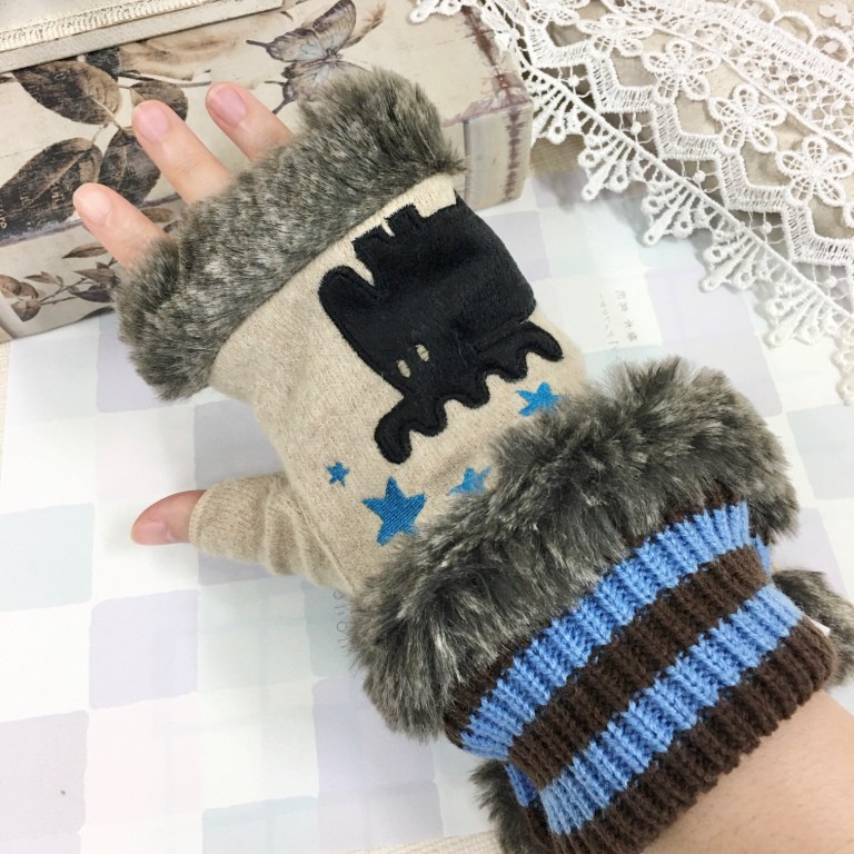 [現貨🇯🇵🔜]  MOZ 麋鹿 秋冬保暖 露指 手套 絨毛 星星 刺繡 日本進口 北歐品牌 療育 交換禮物