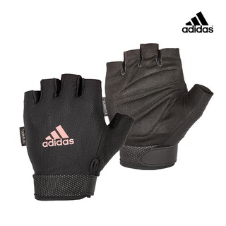 Adidas可調式透氣短指女用訓練手套(粉)