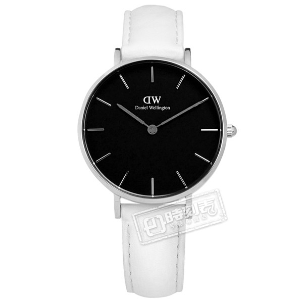 DW Daniel Wellington /DW00100284/ 礦石強化玻璃 真皮手錶 黑x白 32mm